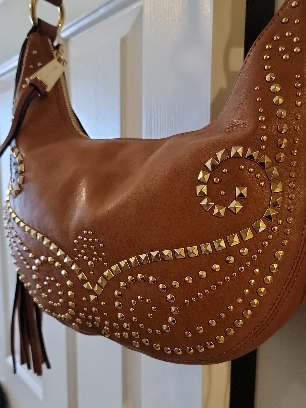 Michael Kors Tan Leather Crossbody with Gold Stud Accents